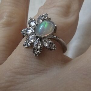 Elegant Silver Opal Flower Ring